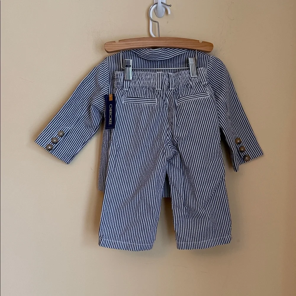 Cherokee Boys Blue White Striped Seersucker Suit Set‎ -12 MONTHS- Easter Wedding